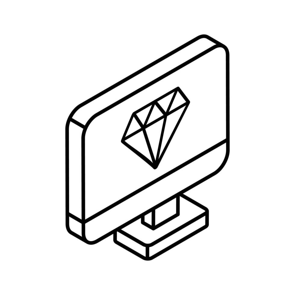 diamant binnen computer toezicht houden op tonen concept isometrische icoon van diamant scherm vector
