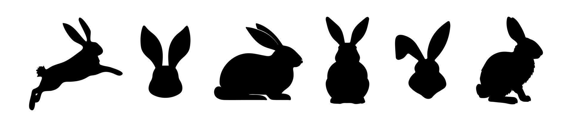 reeks van konijn silhouetten. Pasen konijntjes. geïsoleerd Aan een wit achtergrond. een gemakkelijk zwart pictogrammen van hazen. schattig dieren. ideaal voor logo, embleem, pictogram, afdrukken, ontwerp element voor groet kaart. vector