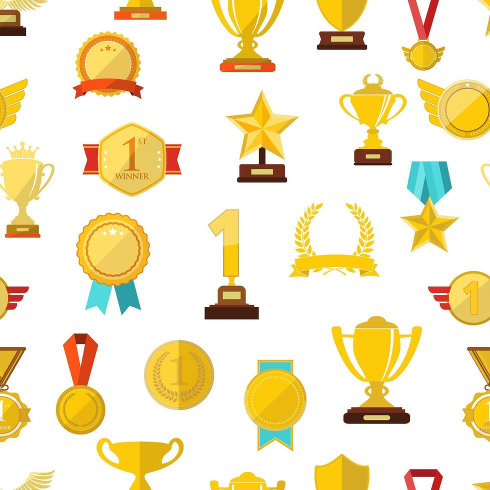 sport- trofeeën en prijzen in vlak ontwerp stijl naadloos achtergrond vector illustratie