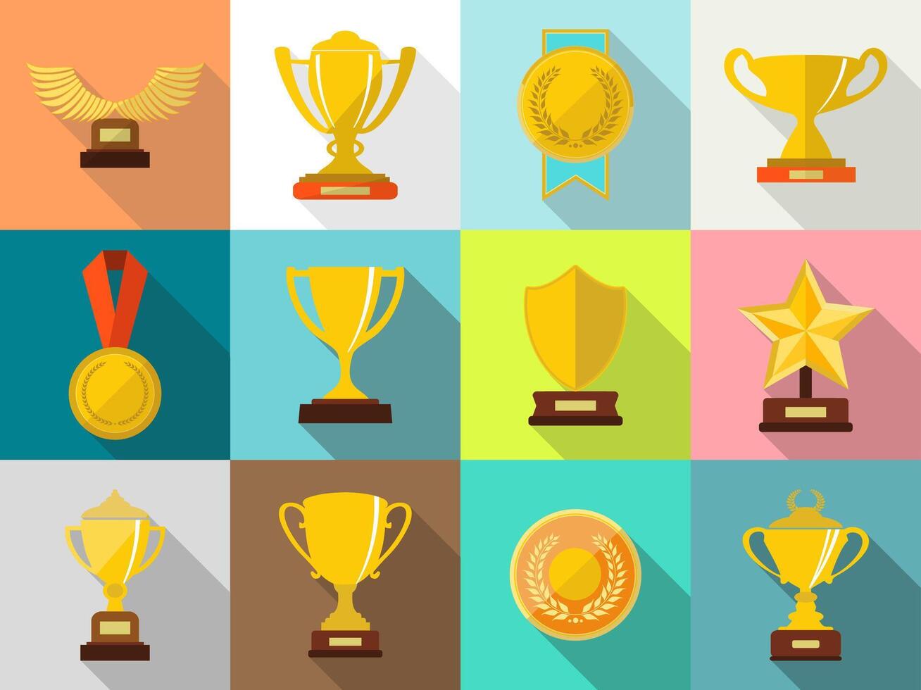 sport- trofeeën en prijzen in vlak ontwerp stijl vector illustratie