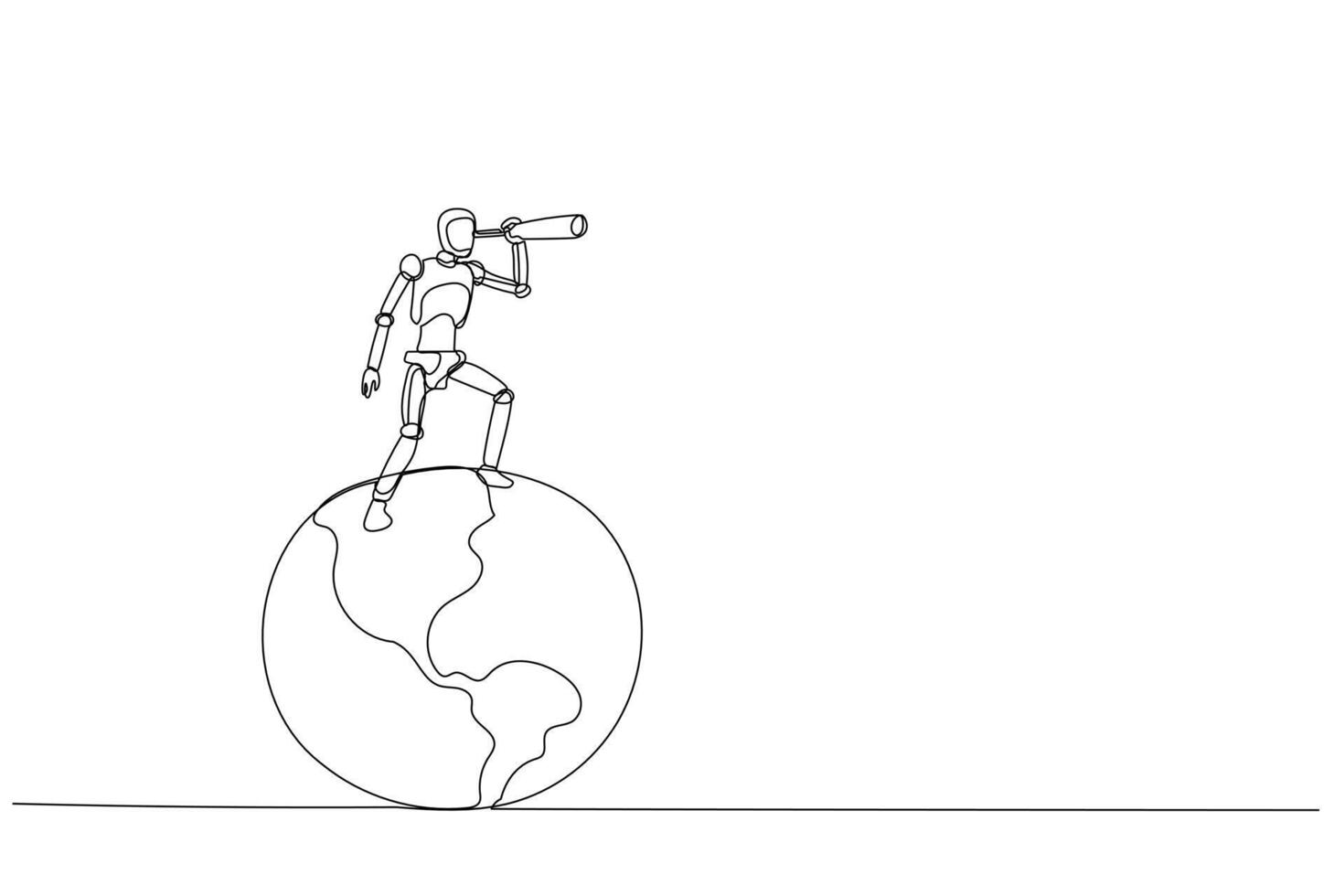 illustratie van vector robot chatbot, ai in wetenschap en bedrijf Aan planeet aarde wereldbol gebruik makend van telescoop zoeken nieuw kans