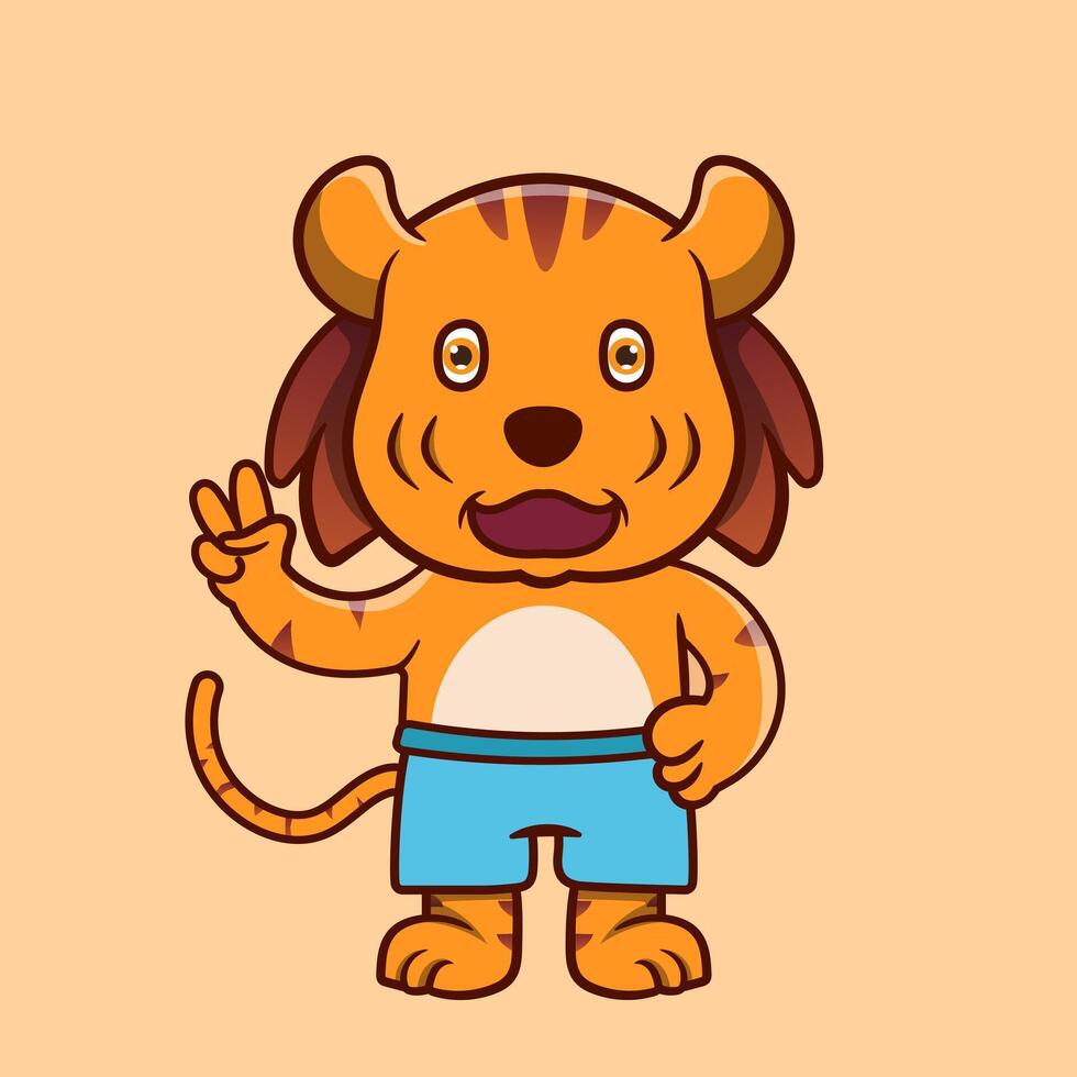 schattig illustratie tijger mascotte vinger stuk symbool tekenfilm karakter icoon . grappig geschenk tekenfilm. bedrijf icoon concept. vlak tekenfilm stijl vector