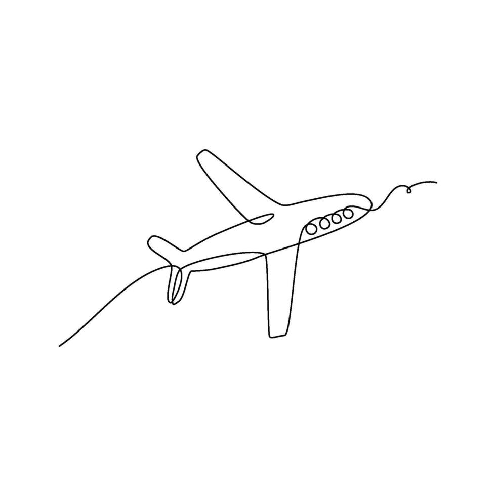 passagier vliegtuig, een lijn kunst lucht vervoer. doorlopend lijn tekening straalvliegtuig. hand- getrokken vector illustratie.