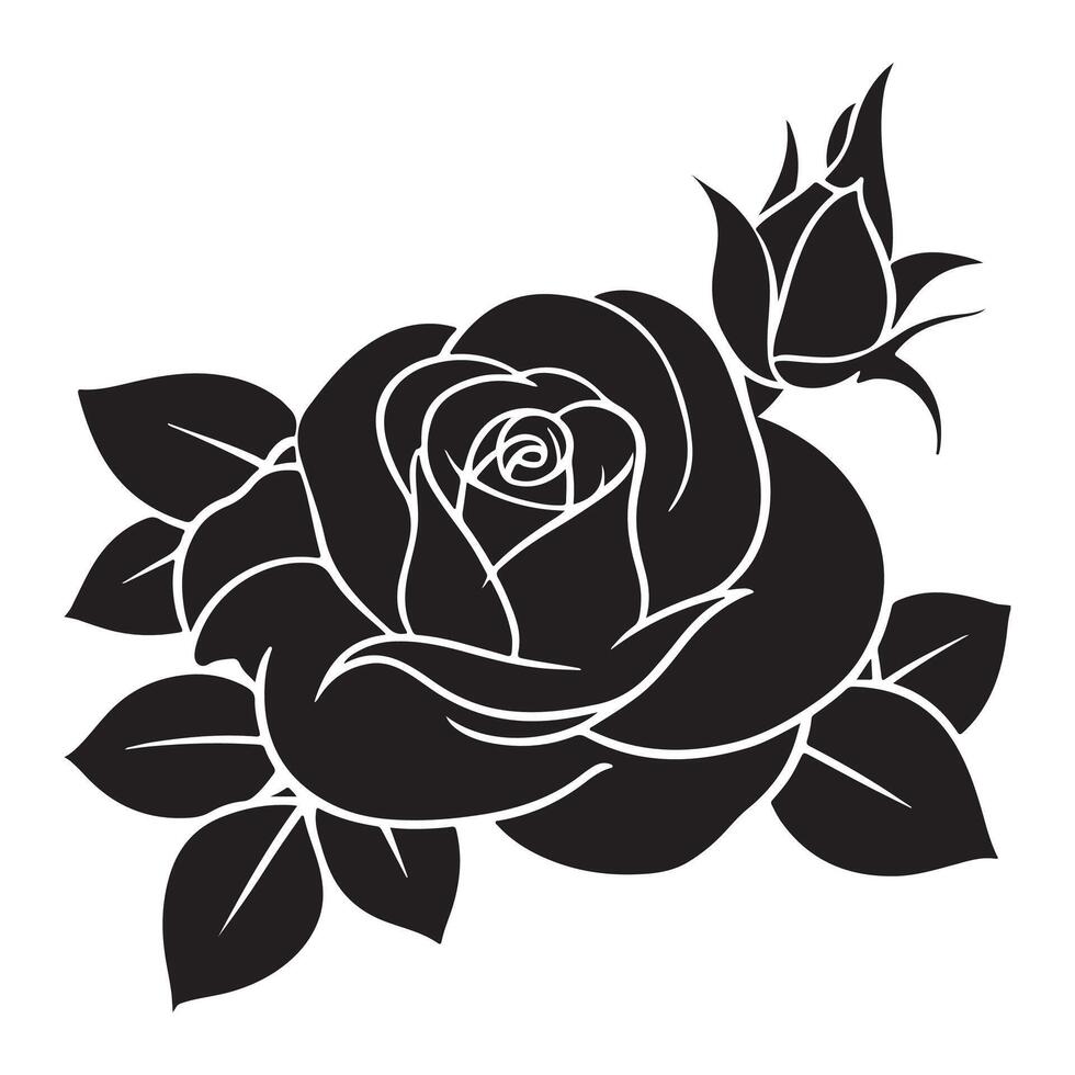 hand- getrokken roos silhouet vector