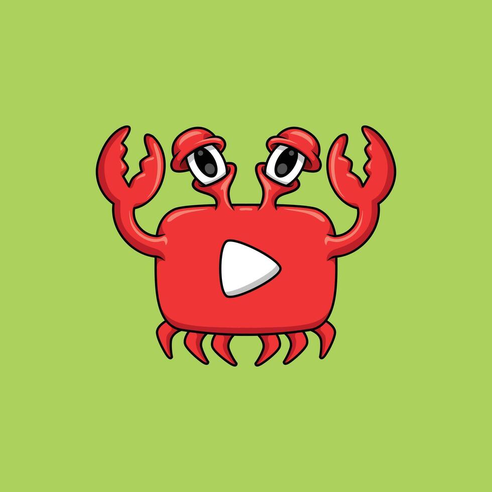 aanbiddelijk tekenfilm van youtube logo in de vorm van een krab vector