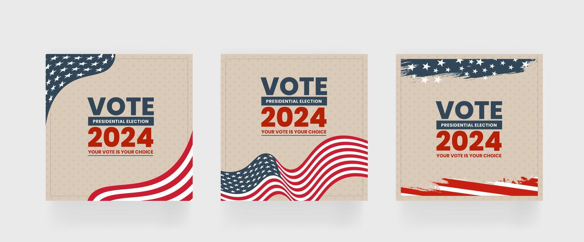 verkiezing 2024 plein post sjabloon, reeks van sociaal media post voor presidentieel stemmen 2024 van Verenigde staten, eps vector illustratie.