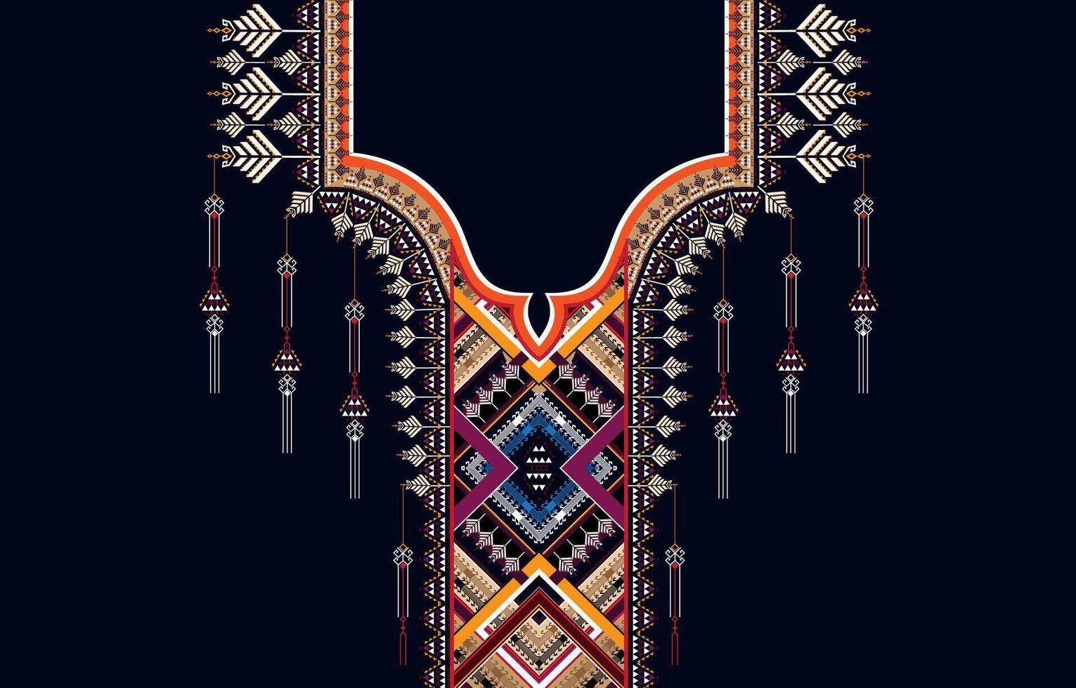 vector ontwerp voor halsband overhemden, overhemden, t-shirt. borduurwerk etnisch meetkundig elementen voor kleding stof, textiel. aztec meetkundig nek lijn ontwerp grafiek mode Mens dragen.