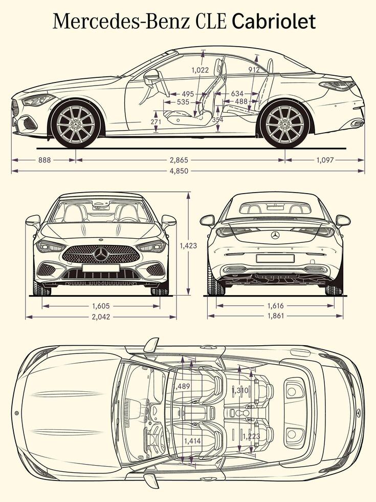 2020 mercedes-benz cle cabriolet auto blauwdruk vector