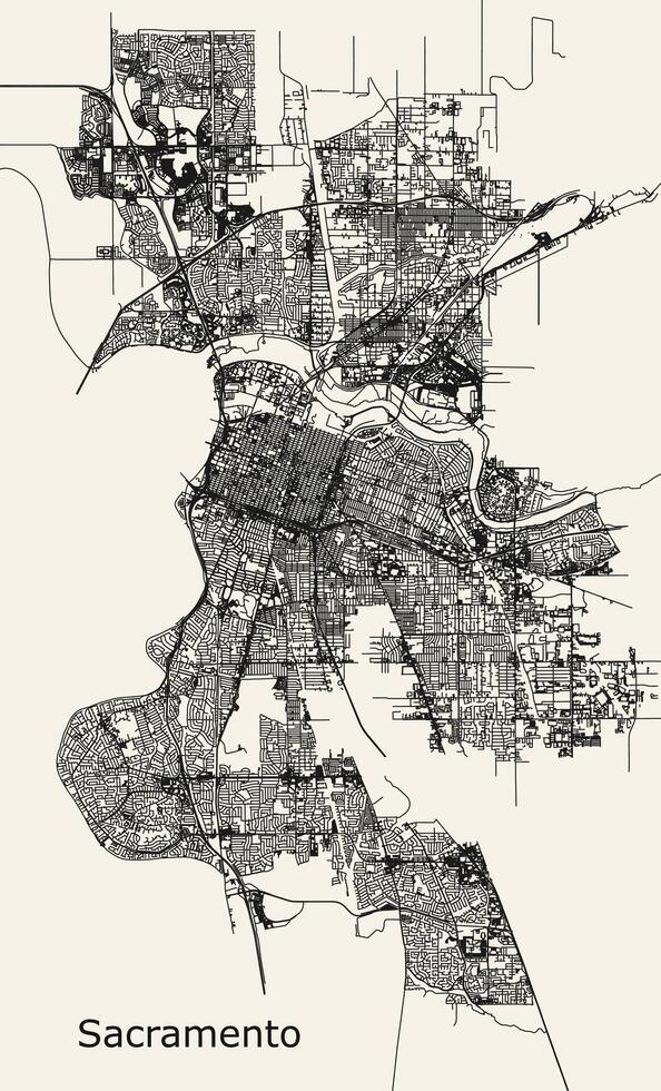 vector stad weg kaart van sacramento, Californië, Verenigde Staten van Amerika