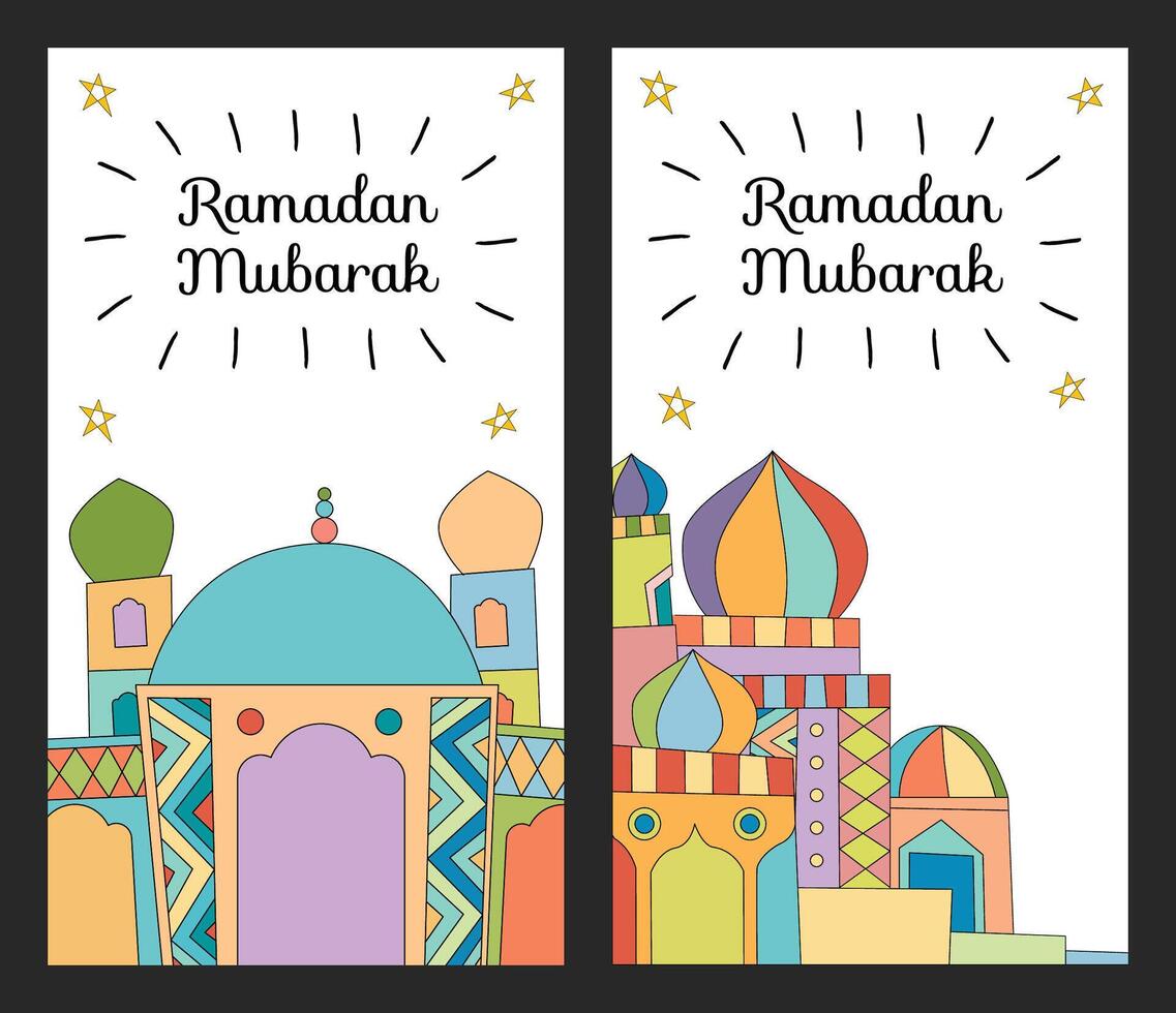 kleurrijk Ramadan mubarak hand- trek tekening kunst vector