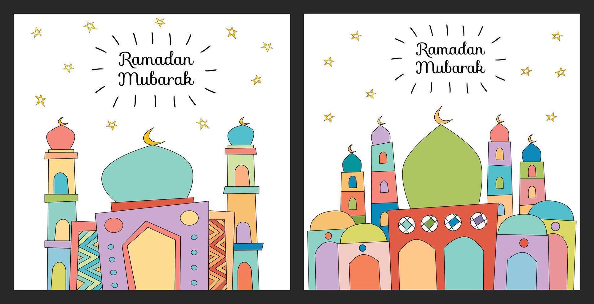 kleurrijk Ramadan mubarak hand- trek tekening kunst vector