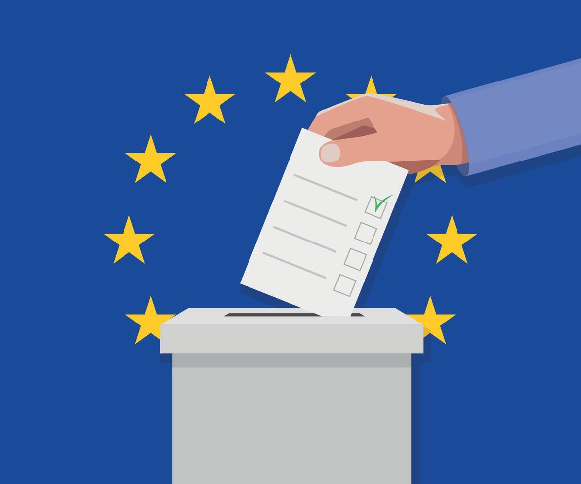 Europese unie verkiezing concept. hand- zet stemmen bulletin vector