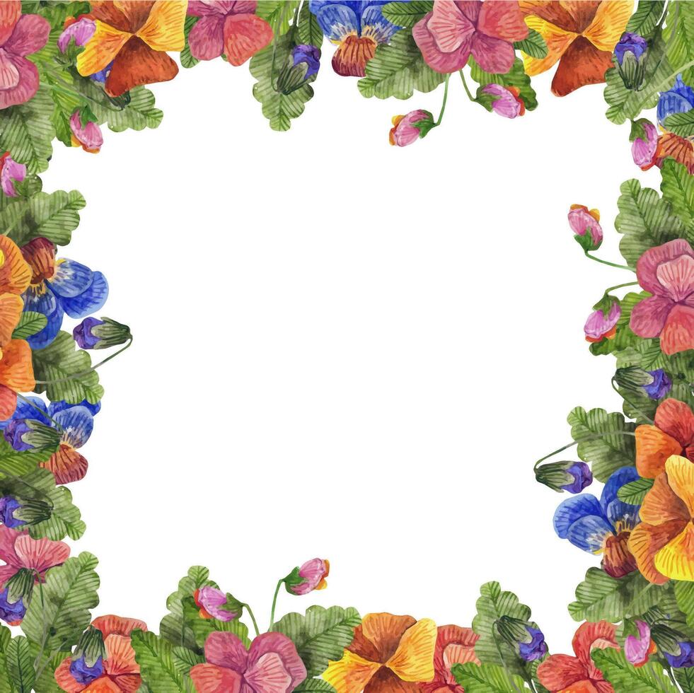 waterverf grens met viooltje bloemen vector