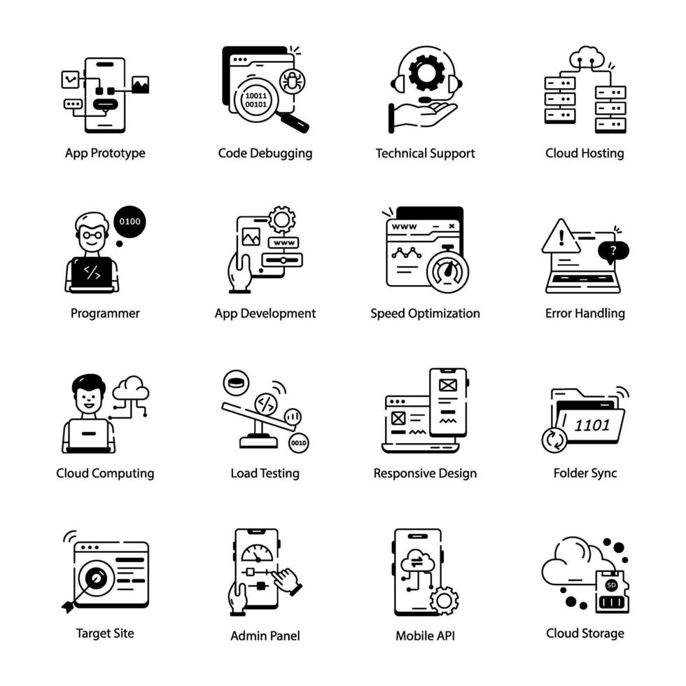 verzameling van lineair stijl web programmering pictogrammen vector