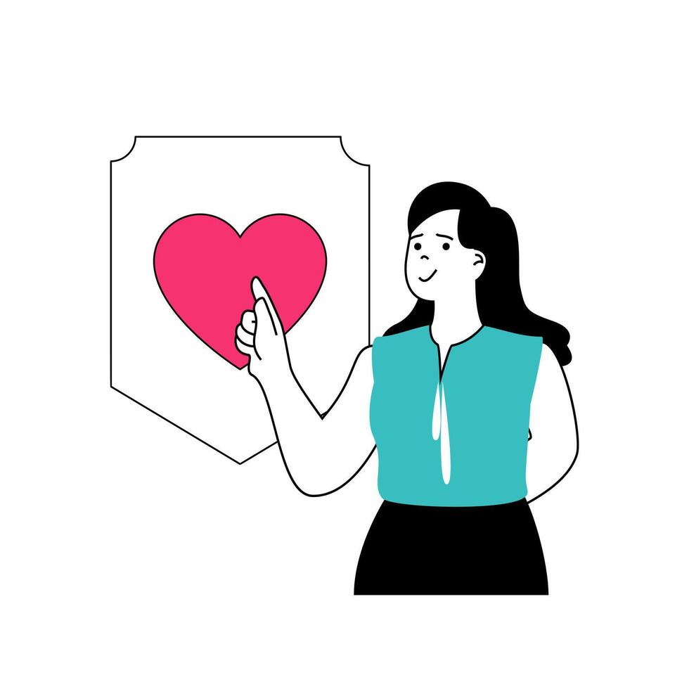 medisch concept met tekenfilm mensen in vlak ontwerp voor web. vrouw krijgen Gezondheid verzekering en aan het doen cardiologie hart tests in kliniek. vector illustratie voor sociaal media banier, afzet materiaal.