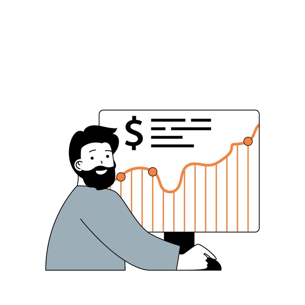 bedrijf en financiën concept met tekenfilm mensen in vlak ontwerp voor web. zakenman maken investeringen in bedrijf en verdient winst. vector illustratie voor sociaal media banier, afzet materiaal.