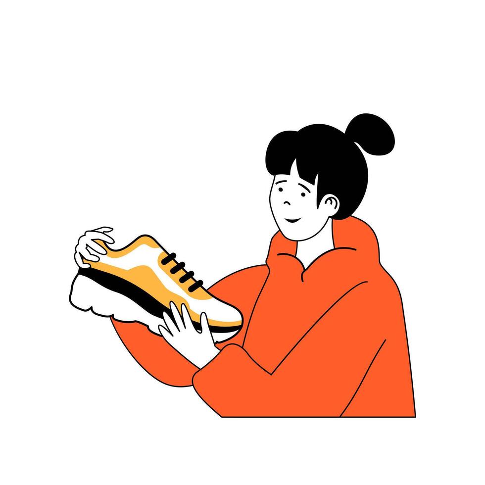 geschiktheid concept met tekenfilm mensen in vlak ontwerp voor web. vrouw opleiding en oefenen in comfortabel sport sportschoenen en sportkleding. vector illustratie voor sociaal media banier, afzet materiaal.