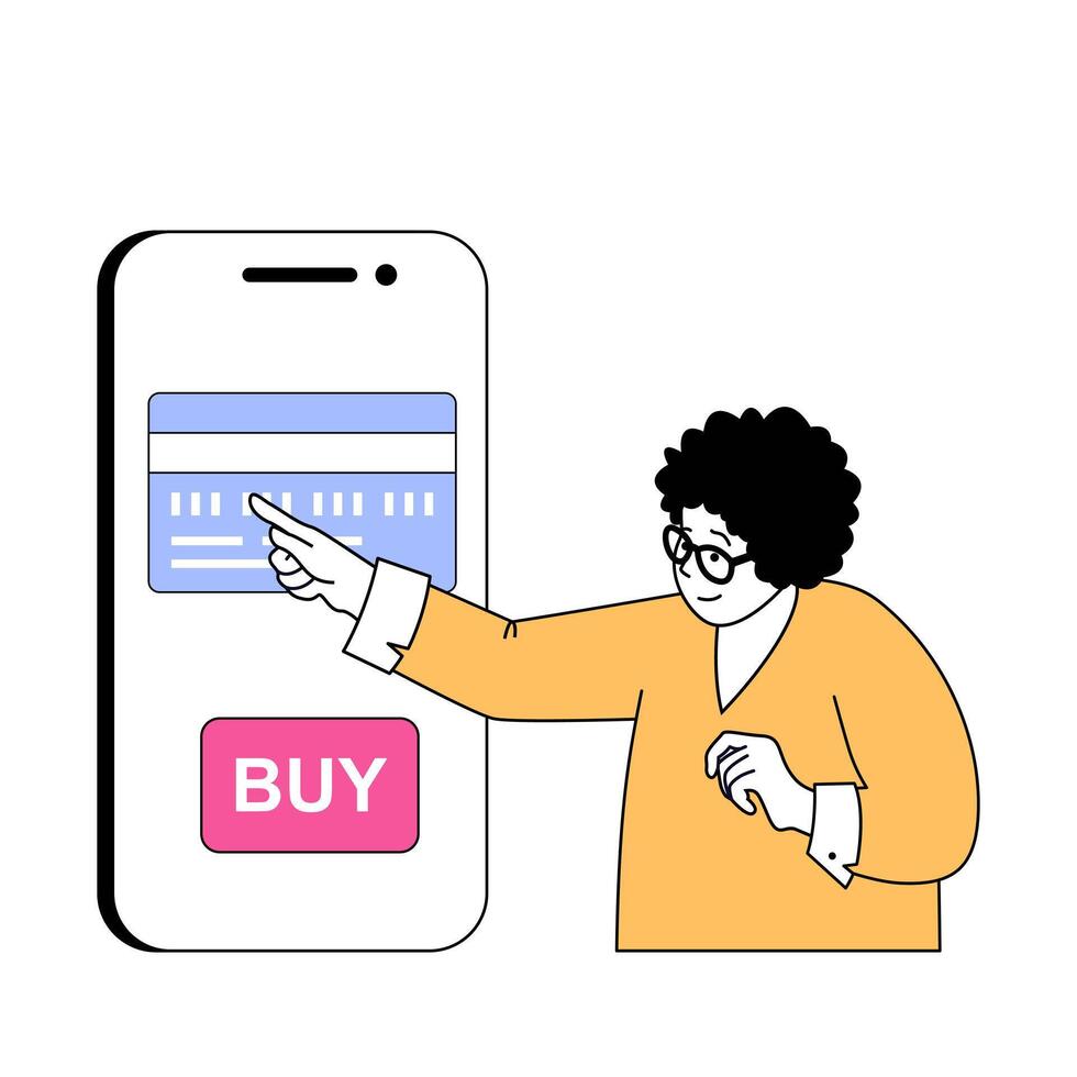 mobiel handel concept met tekenfilm mensen in vlak ontwerp voor web. vector illustratie