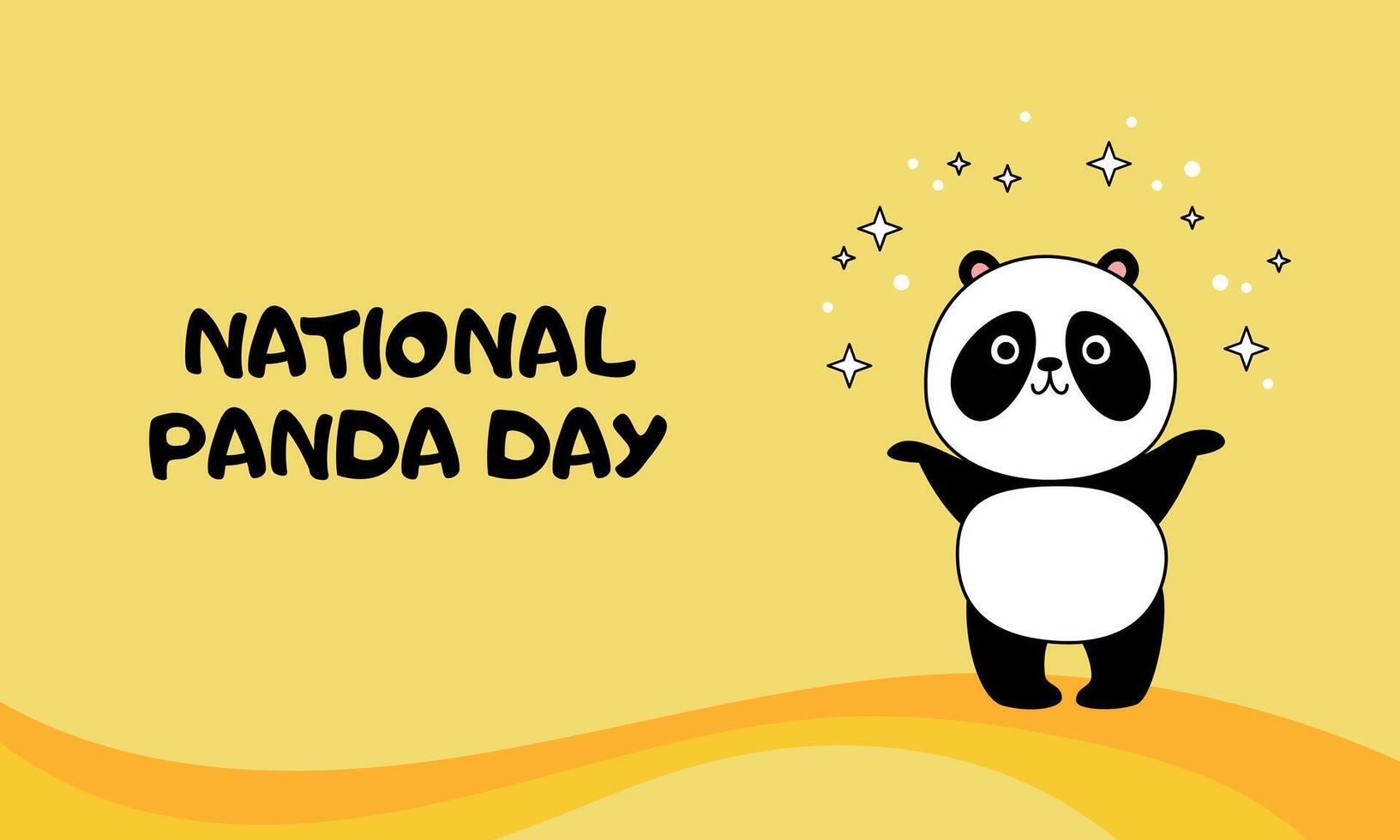 nationaal panda dag banier, maart 16. schattig tekenfilm panda verstrooit sterren. met een inscriptie. vector illustratie