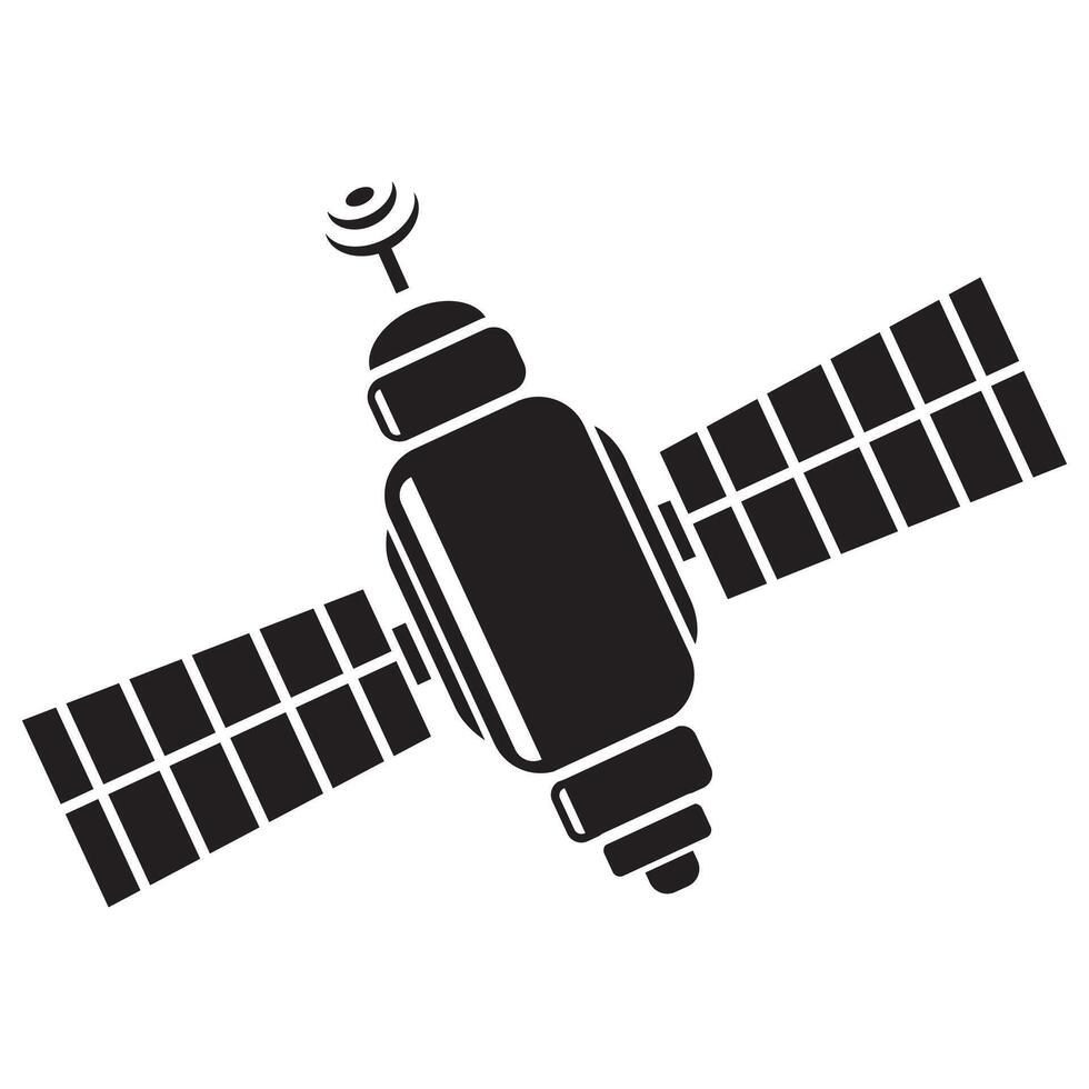 satelliet geïsoleerd Aan een wit achtergrond, zwart stencil, vlak ontwerp illustratie vector
