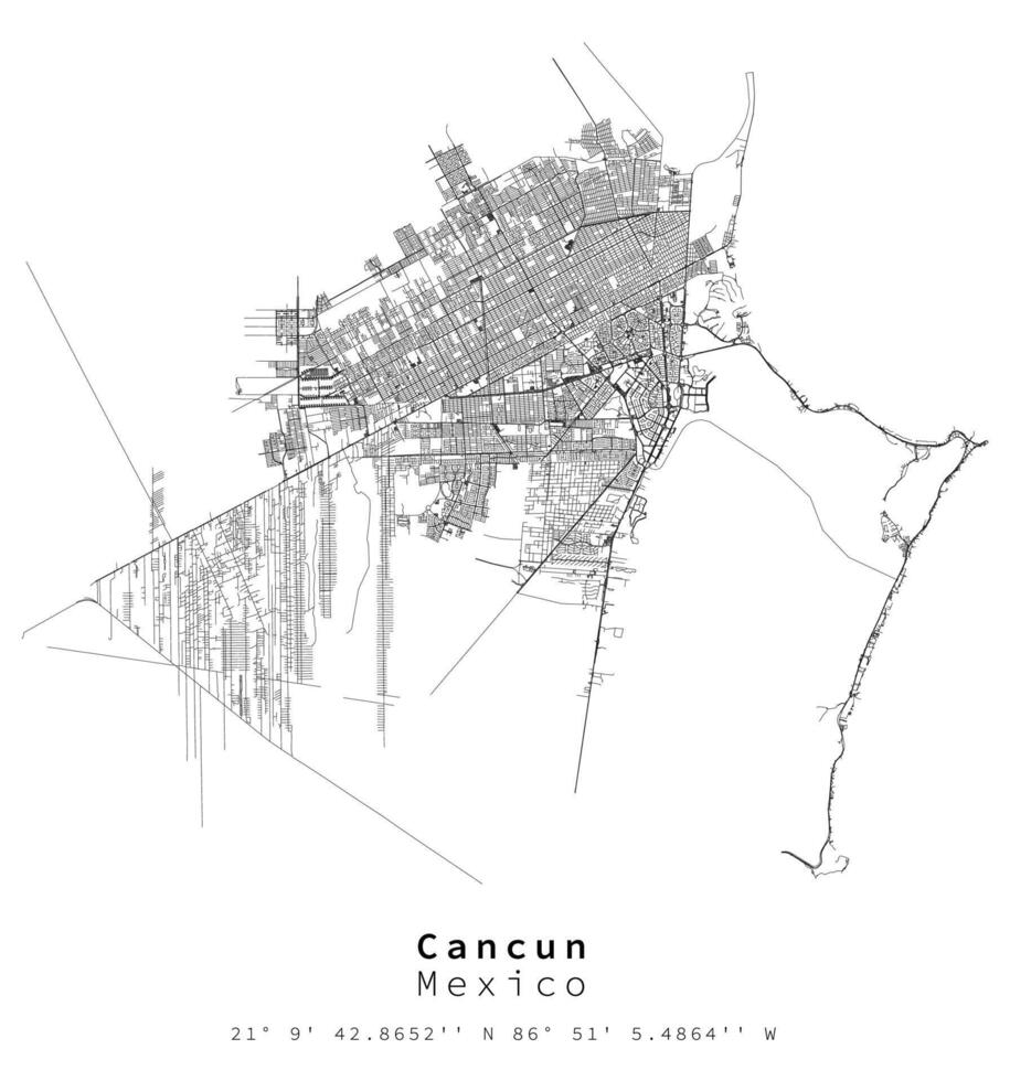 Cancun Mexico straat kaart,vector beeld voor afzet ,digitaal Product ,muur kunst en poster afdrukken. vector