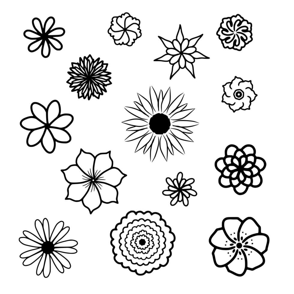 verzameling reeks van hand- getrokken bloem tekening vector afbeelding. uit lijn bloemen tekening voor decoratie, ornament, en kaart