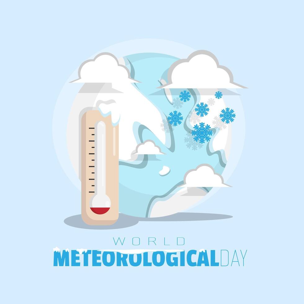 wereld meteorologisch dag poster met verkoudheid weer Aan aarde vector
