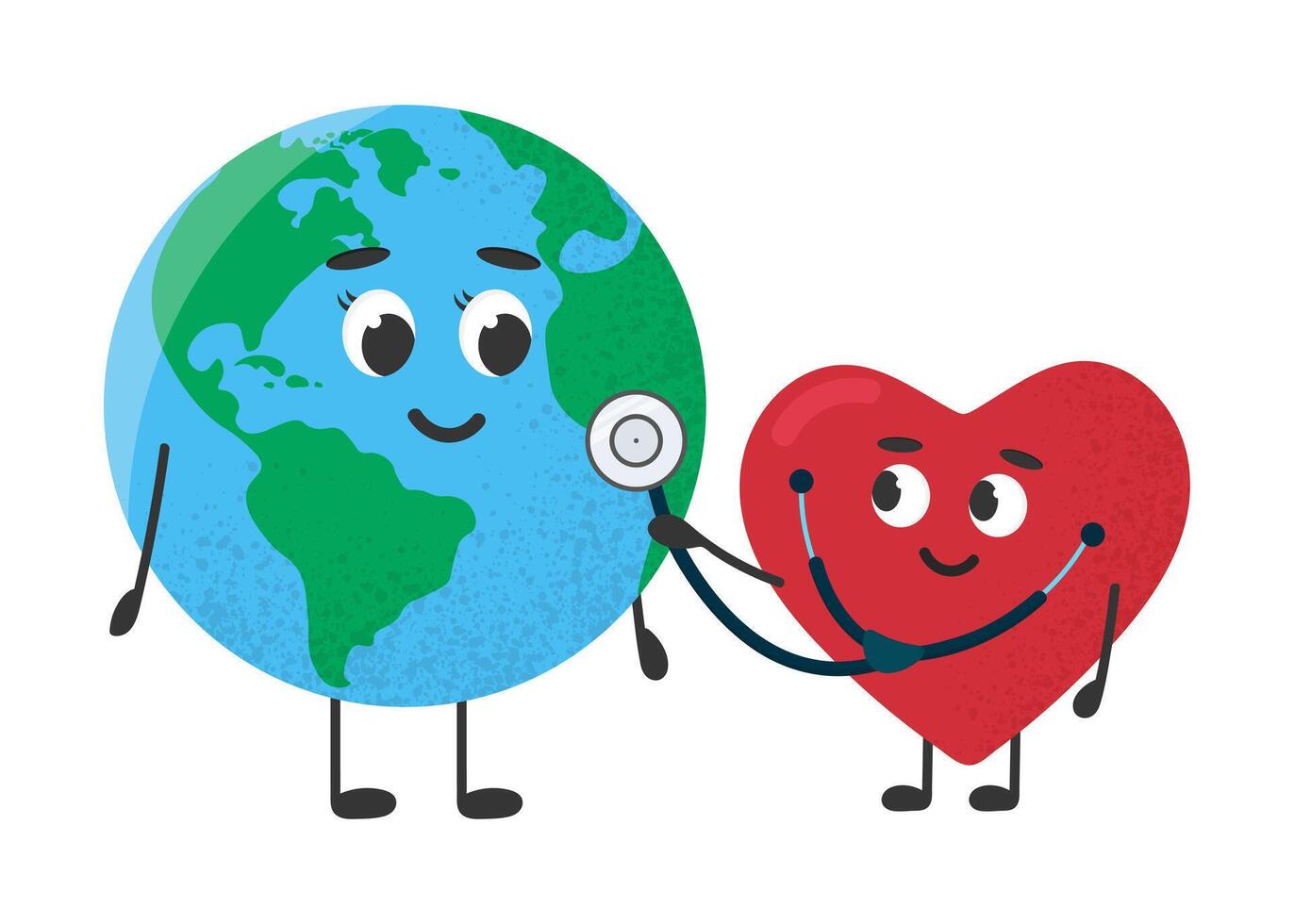 planeet aarde met stethoscoop en rood hart Aan wit achtergrond. wereld Gezondheid dag. vector illustratie.