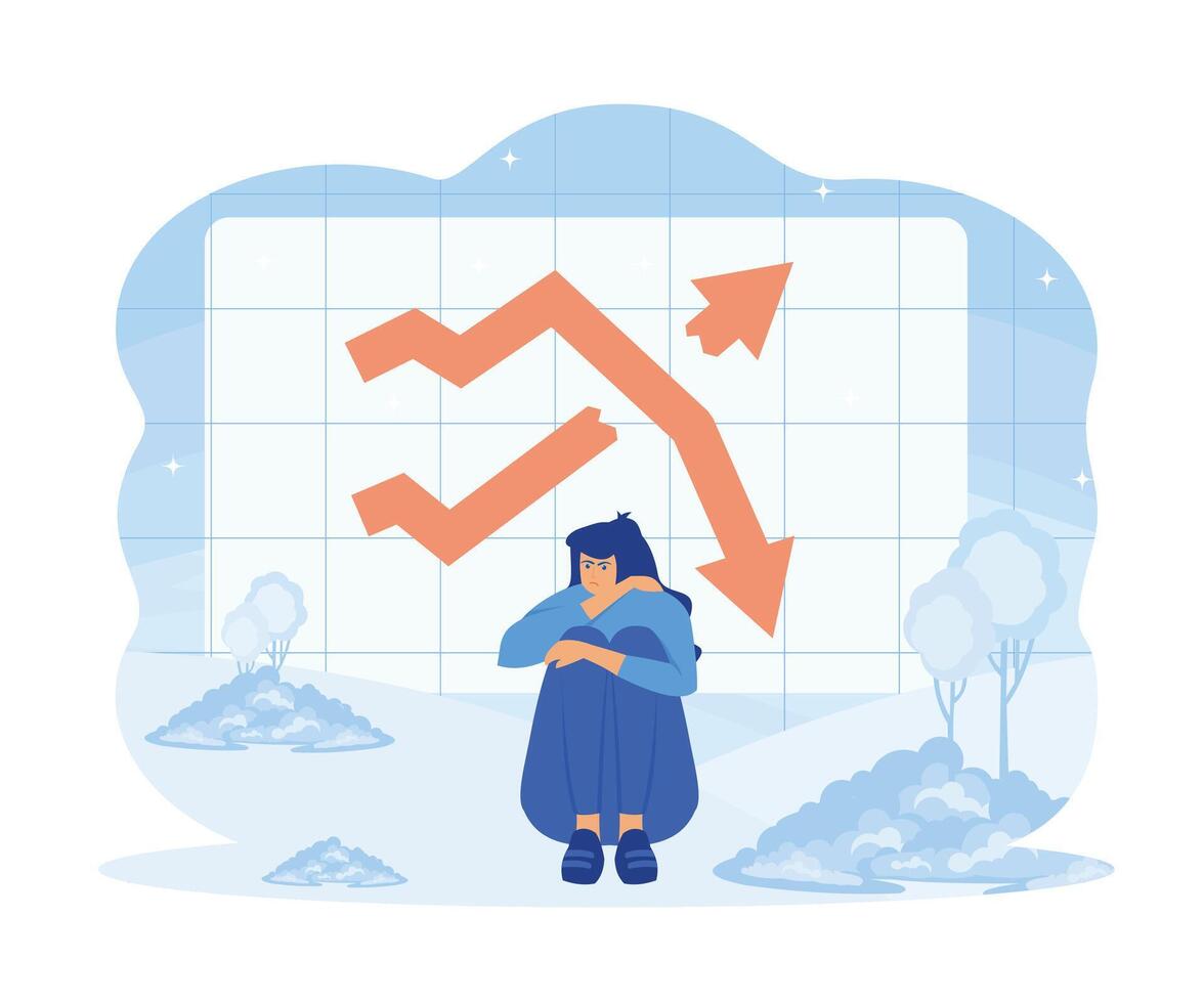 crisis concept. faillissement met vallend naar beneden winst diagram en geld kleiner worden. vlak vector modern illustratie