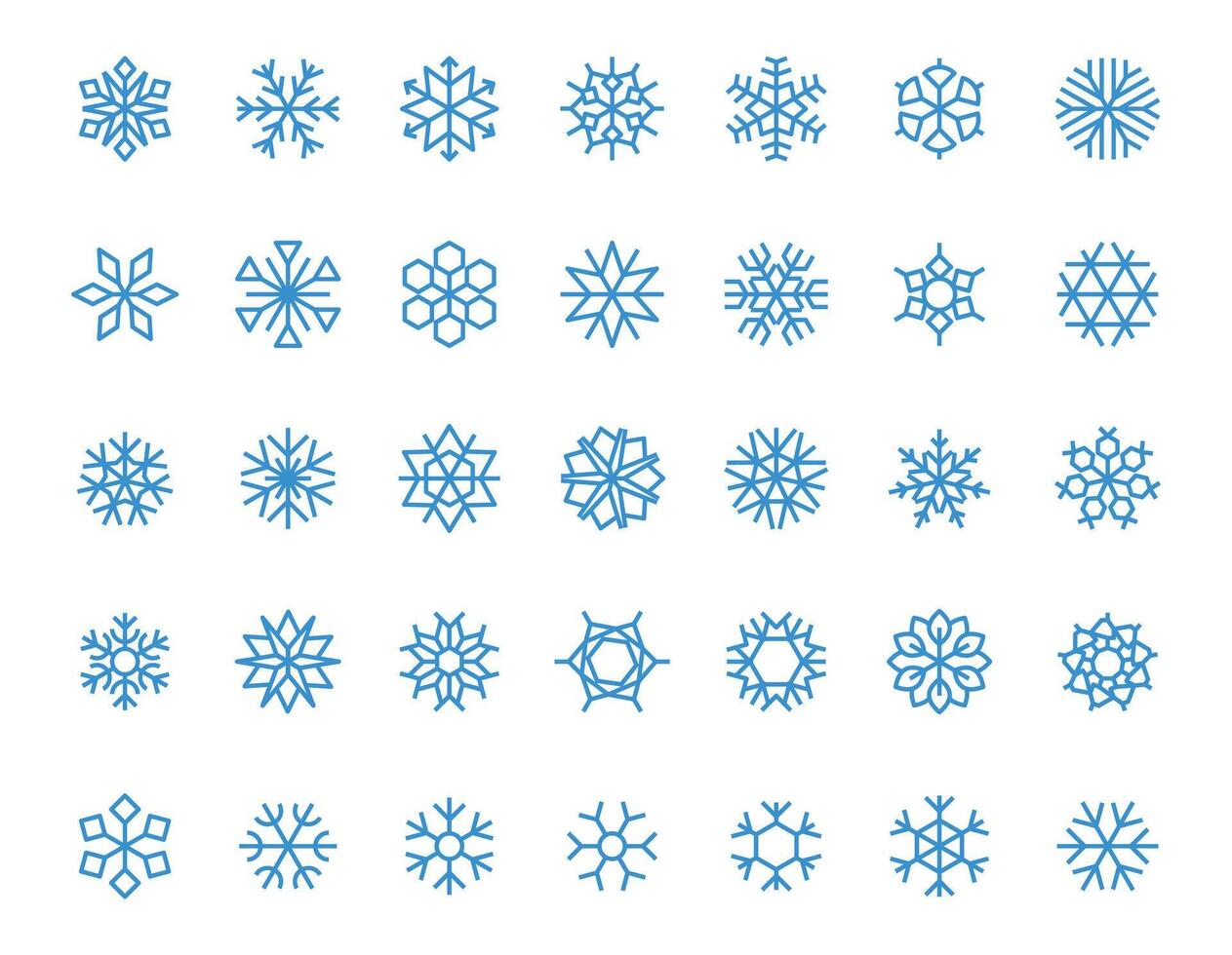 blauw sneeuwvlok pictogrammen. winter bevroren sneeuwvlokken Kerstmis nieuw jaar vakantie decoratie, abstract ijzig meetkundig vormen. vector geïsoleerd verzameling