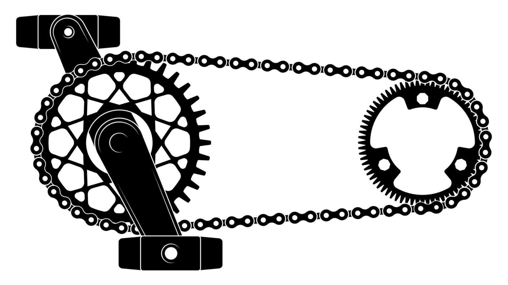 fiets keten drijfveer. uitrusting mechanisme met tandwiel wiel en fiets rit riemen, stedelijk vervoer pedaal schakelen mechanisme. vector illustratie