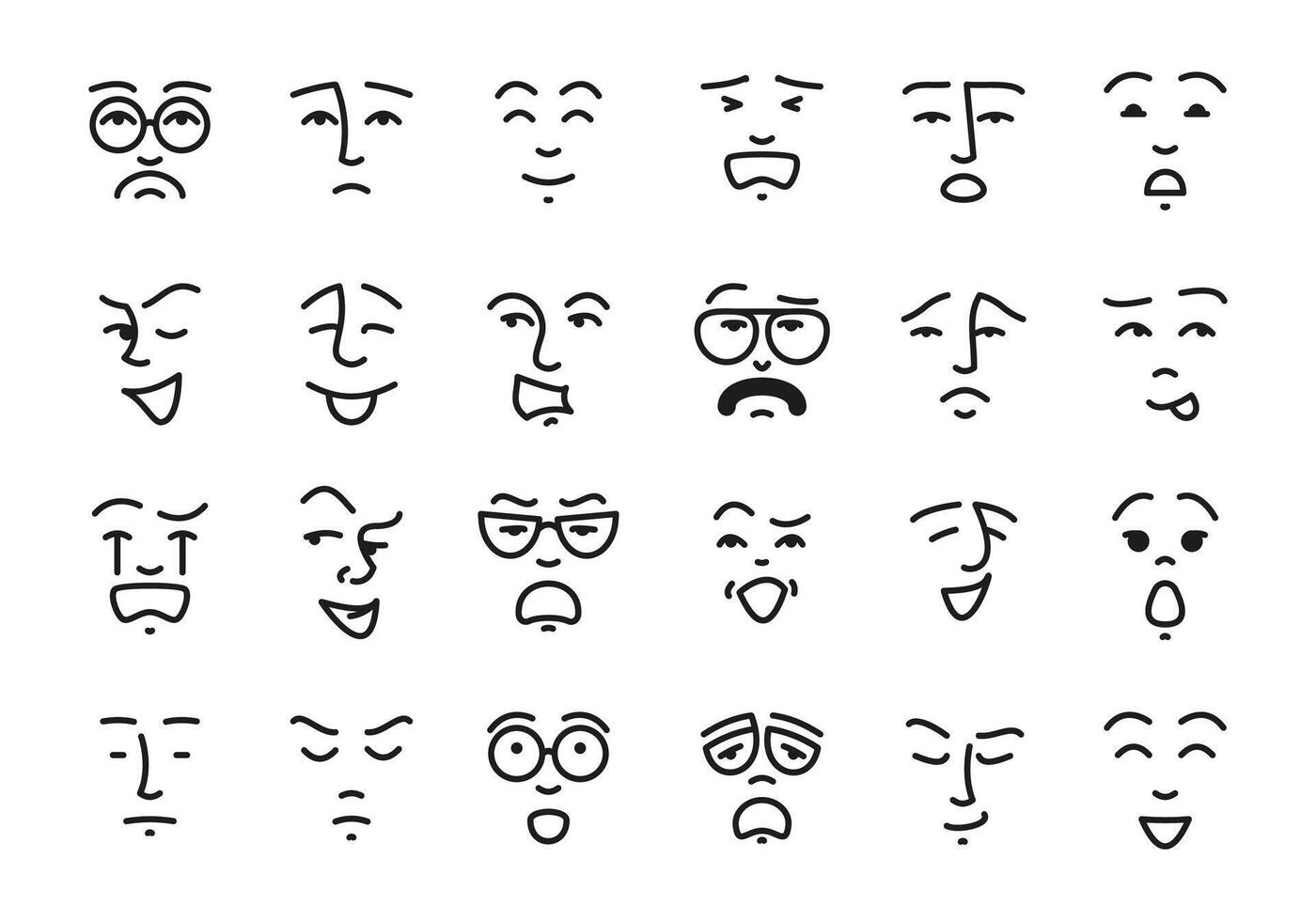 tekening emoticons. schattig tekens met grappig gezichten van een breed reeks van emoties in berichten en sociaal media, geluk droefheid en woede. speels vector reeks