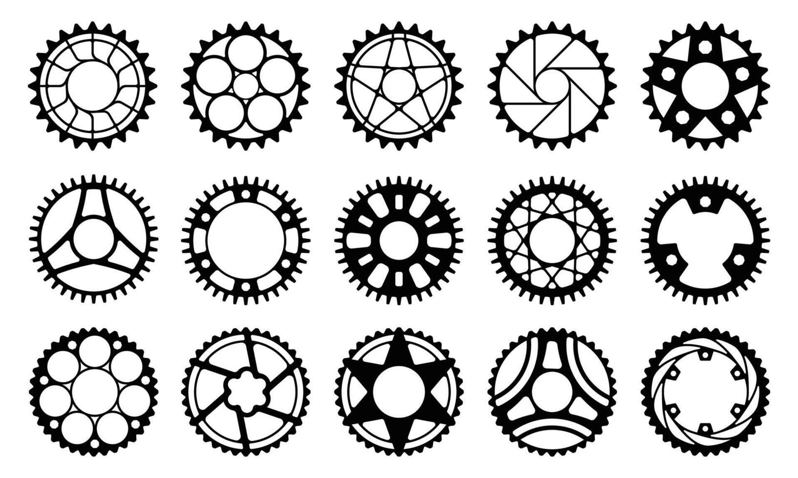 fiets uitrusting wiel. fabriek fiets tandwiel met tandrad, industrieel mechanisme circulaire schijf voor keten drijfveer. vector illustratie