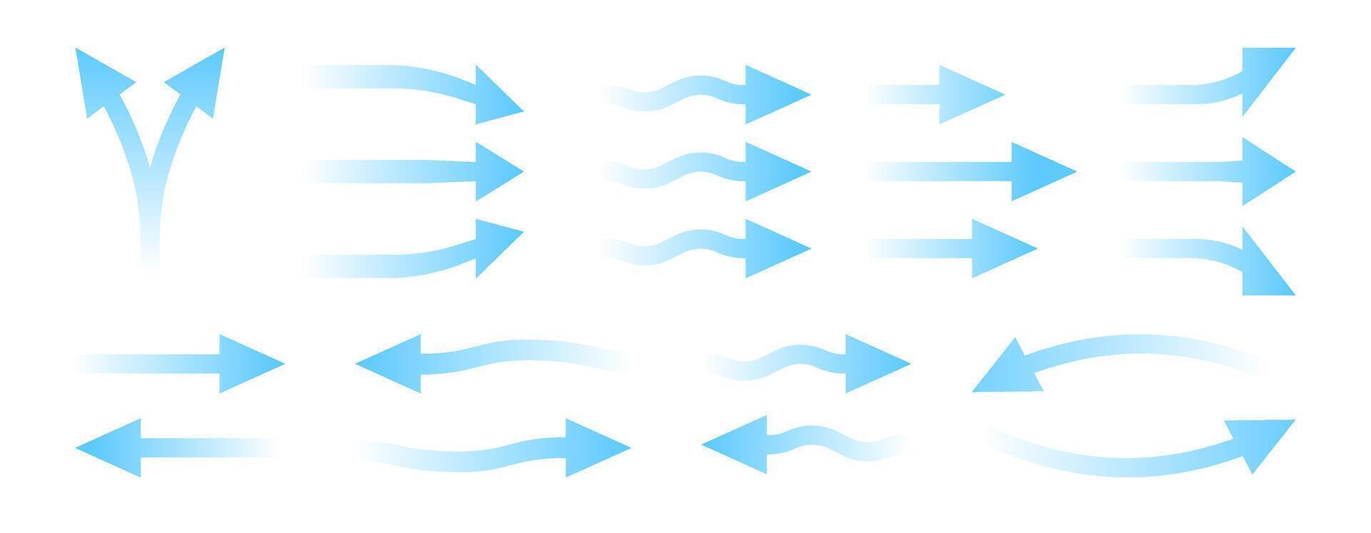 lucht stromen pictogrammen. reeks van lucht conditioner stroom richting, lucht luchtreiniger en ventilator pijl toetsen, stromen effect concept. vector geïsoleerd reeks