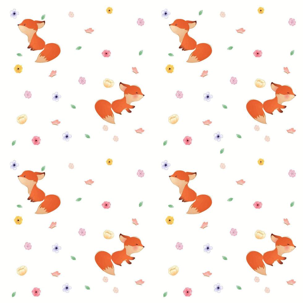 waterverf reeks van Woud tekenfilm geïsoleerd schattig baby vos, leeuw, beer, konijntje, en dier met bloemen. kinderkamer bos- illustratie. Boheems boho tekening voor kinderkamer poster, patroon vector