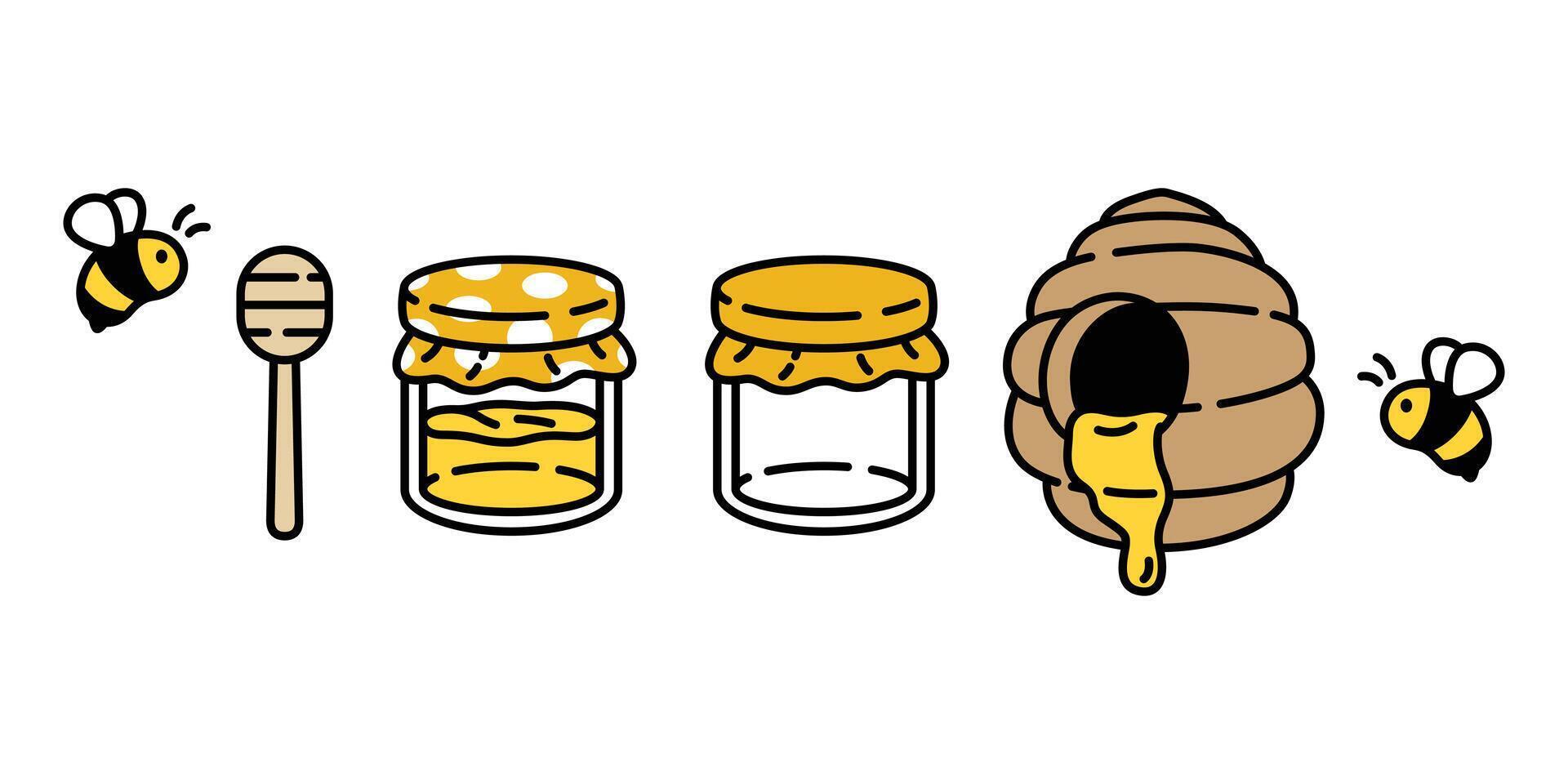 honing bij vector jam fles icoon honingraat beer polair tekening tekenfilm karakter illustratie ontwerp