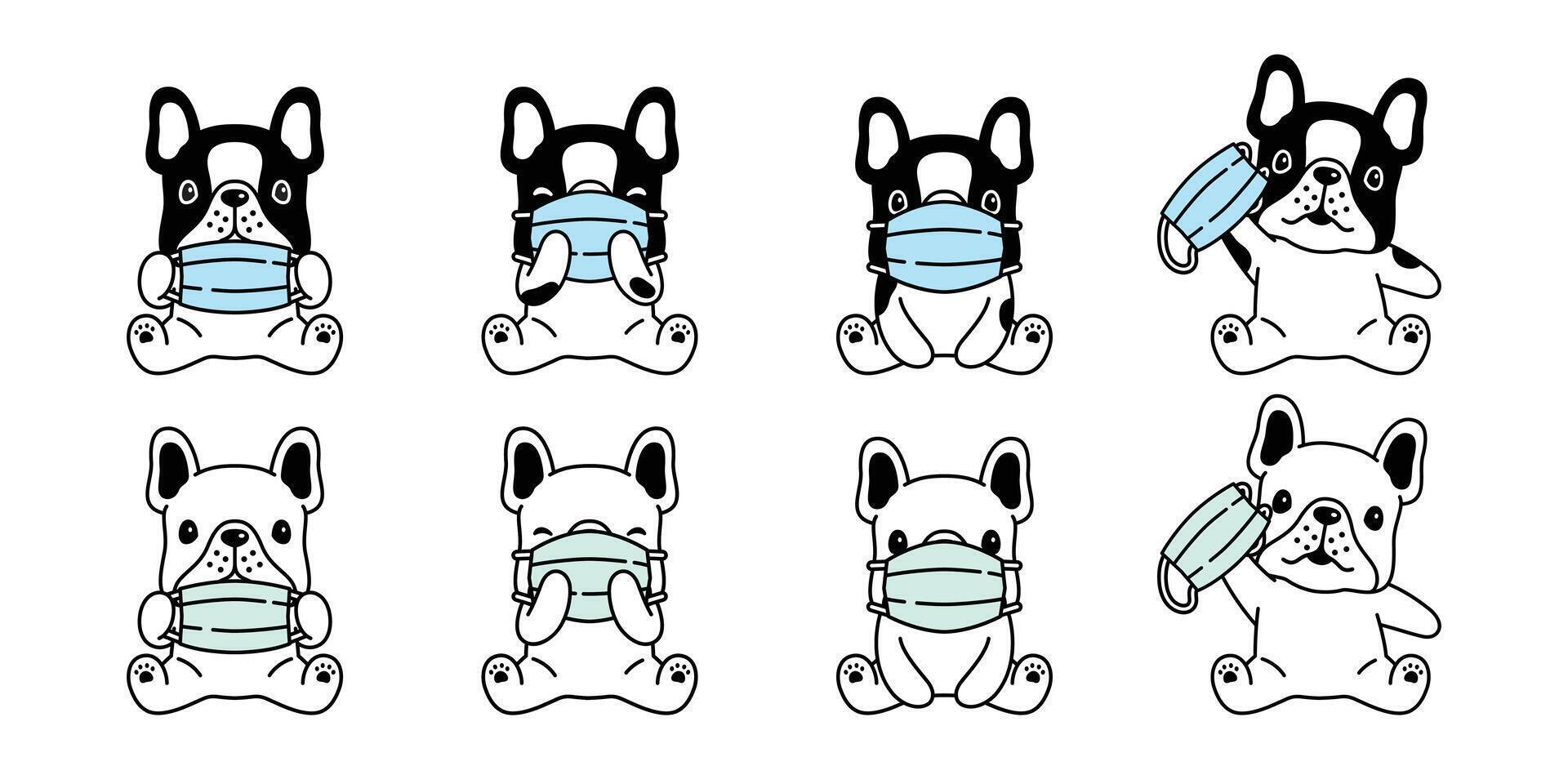 hond vector gezicht masker covid-19 Frans bulldog coronavirus virus p.m 25 icoon logo huisdier symbool tekenfilm karakter ras tekening illustratie ontwerp