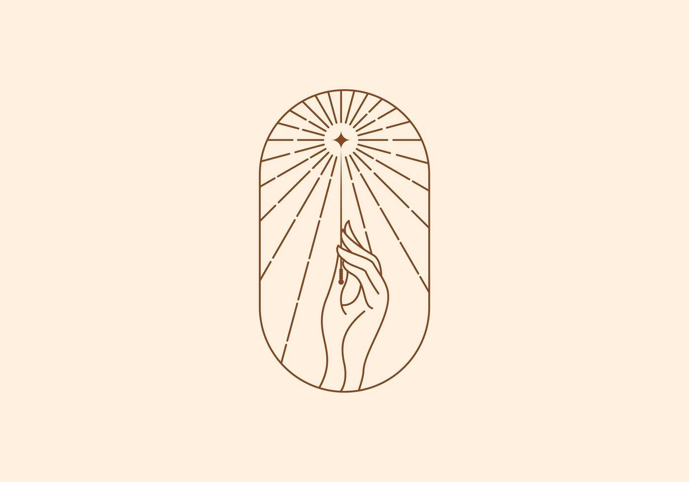 logo hand- houden accupuntuur naald- of pin. klassiek, boho, wijnoogst logo ontwerp. bewerkbare kleur vector