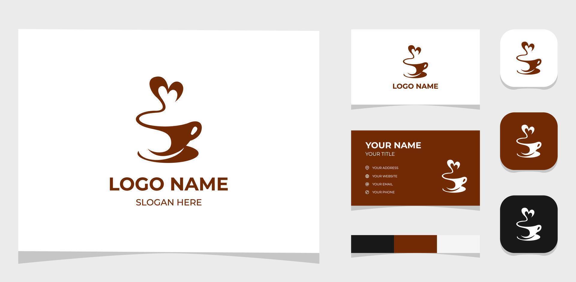 sjabloon logo creatief koffie kop en liefde concept. creatief sjabloon met kleur pallet, zichtbaar branding, bedrijf kaart en icoon. vector