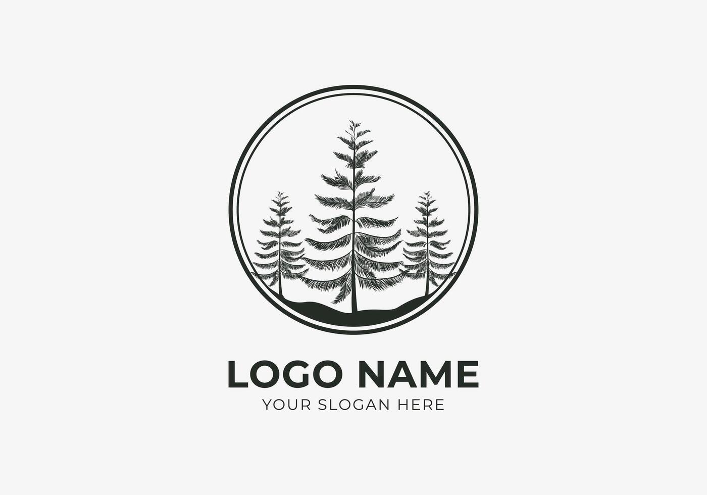 logo pijnboom Woud, pijnboom boom in cirkel grens. natuur, botanisch logo ontwerp. bewerkbare kleur vector