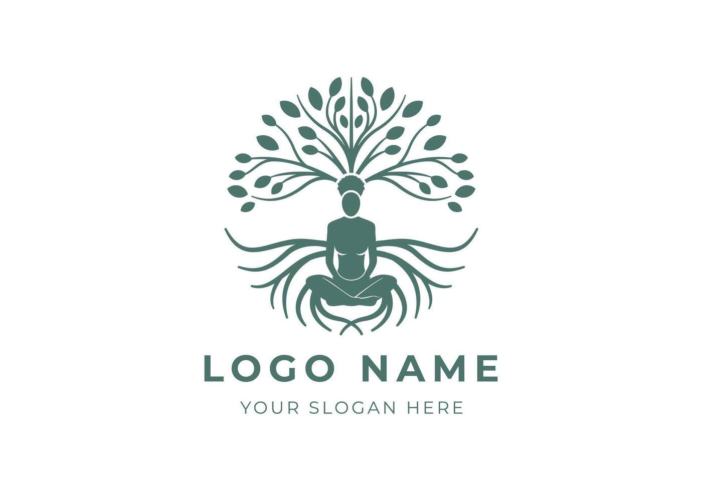 logo Dames meditatie met botanisch concept. yoga, natuur, vrouw logo ontwerp. bewerkbare kleur vector