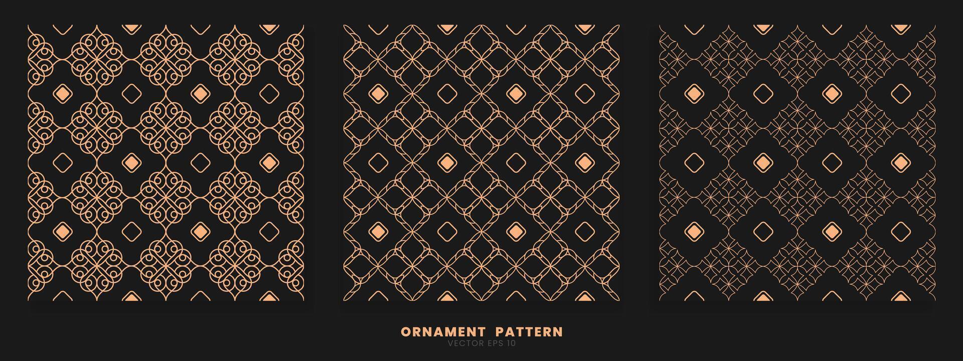 een verzameling van patronen met minimalistische en luxueus lijn ornamenten met een combinatie van goud en zwart. vector