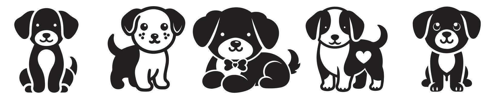 schattig puppy vector silhouet. vector silhouet van hond reeks Aan wit achtergrond.