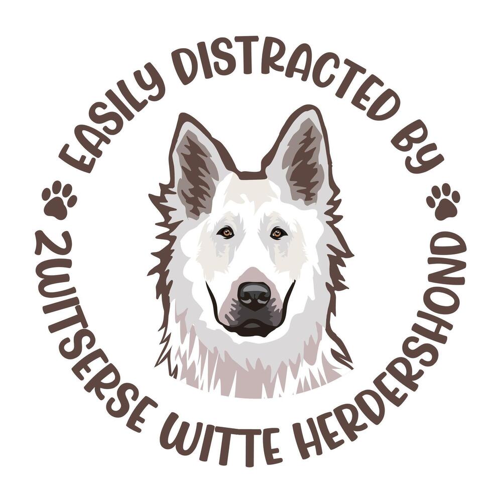 gemakkelijk afgeleid door wit Zwitsers herder hond t-shirt ontwerp pro vector