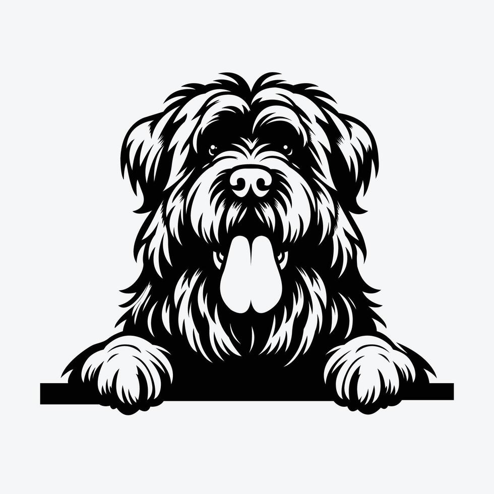 ai gegenereerd zwart en wit bouvier des vlaanderen gluren gezicht illustratie vector