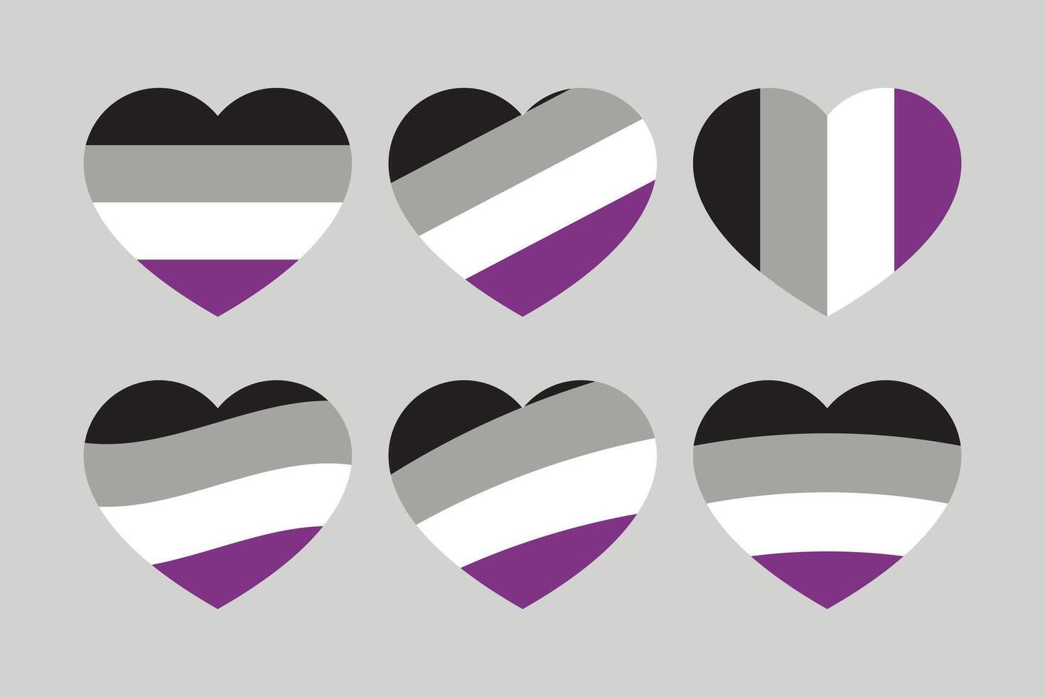 zwart, grijs, wit en Purper gekleurde hart icoon, net zo de kleuren van de aseksueel vlag. lgbtqi concept. vlak vector illustratie.