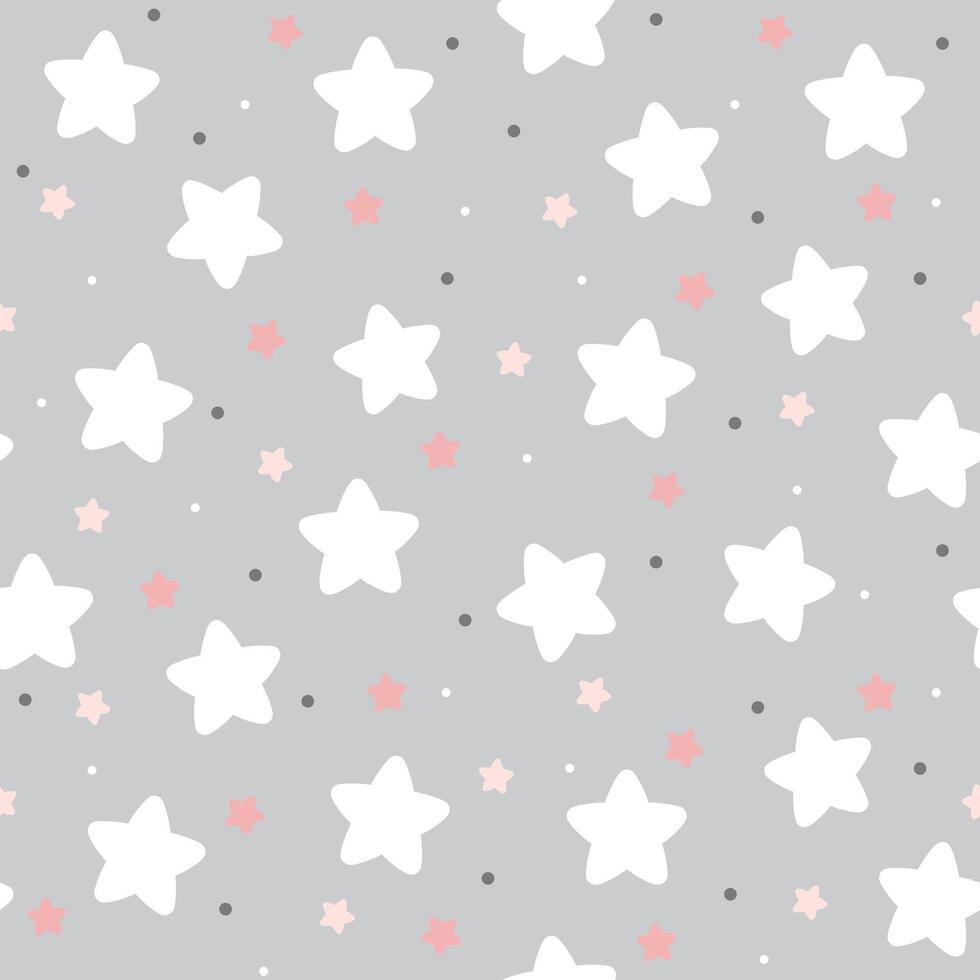 naadloos patroon van schattig wit sterren Aan pastel grijs achtergrond. vector