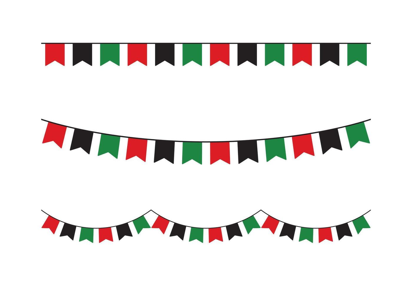 rood, zwart en groen gekleurde partij vlaggedoek net zo de kleuren van de pan-afrikaans vlag. voor juneteenth en zwart geschiedenis maand. vlak vector illustratie.