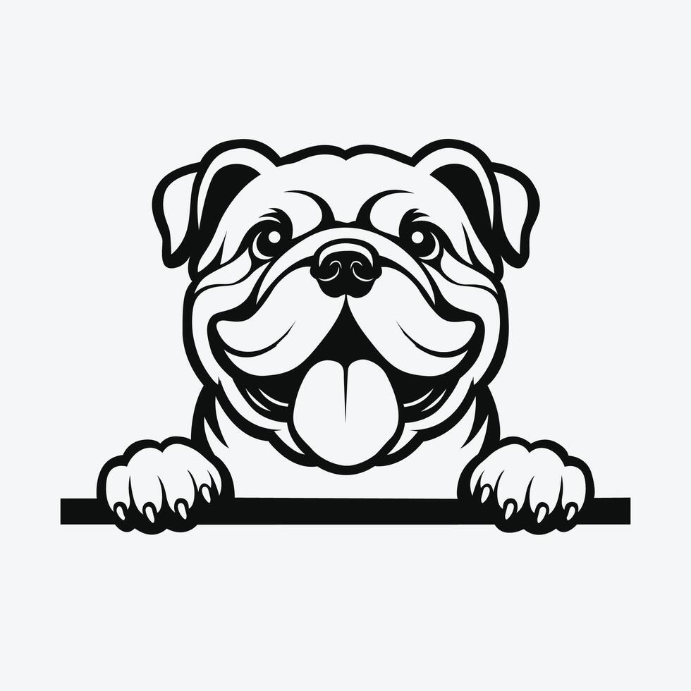 ai gegenereerd zwart en wit bulldog gluren gezicht illustratie vector