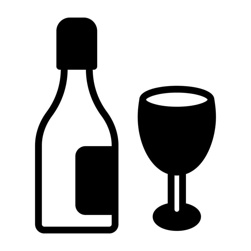 solide ontwerp van wijn fles icoon vector